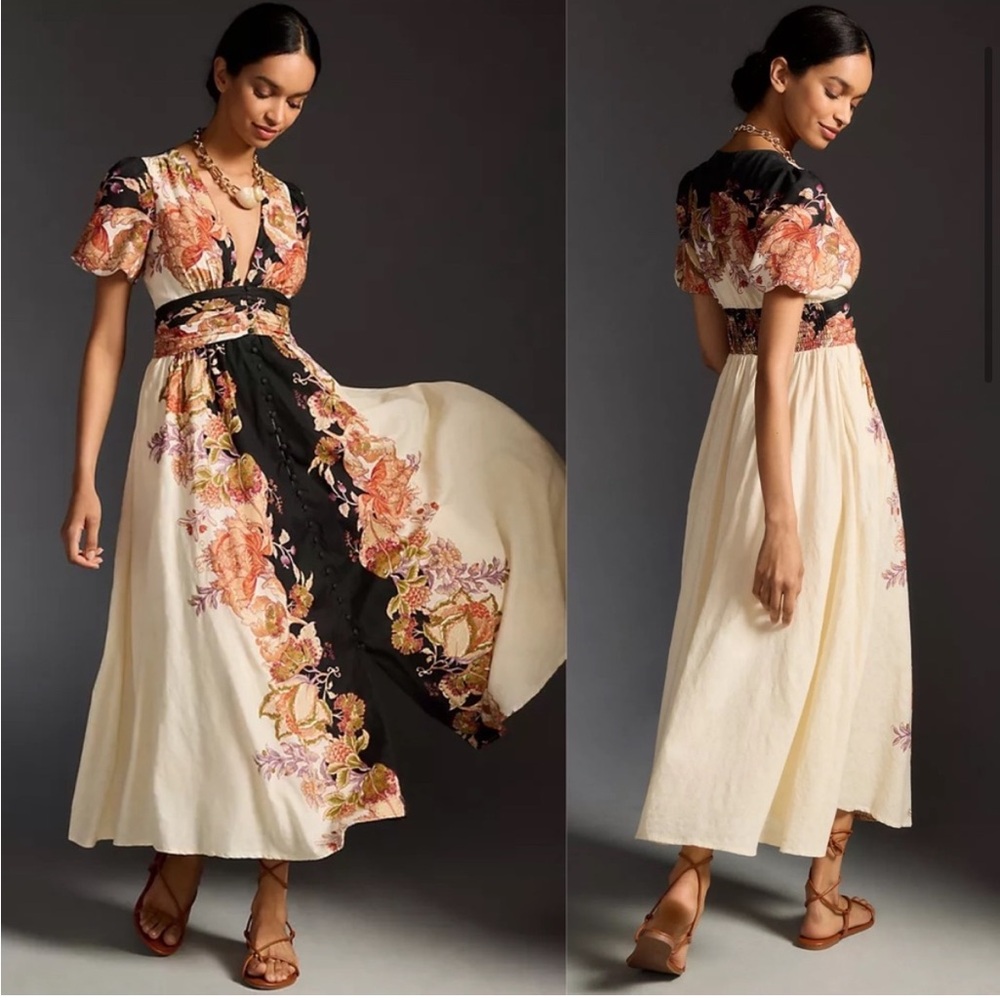 Anthropologie The Katerina Button Front Pockets Dress Floral M NWT